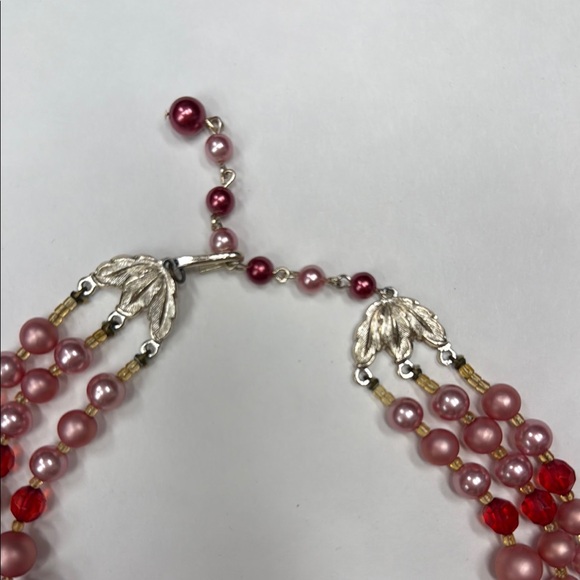 Pink and Red Multi-Strand Necklace with Cascading Beads - Picture 2 of 3